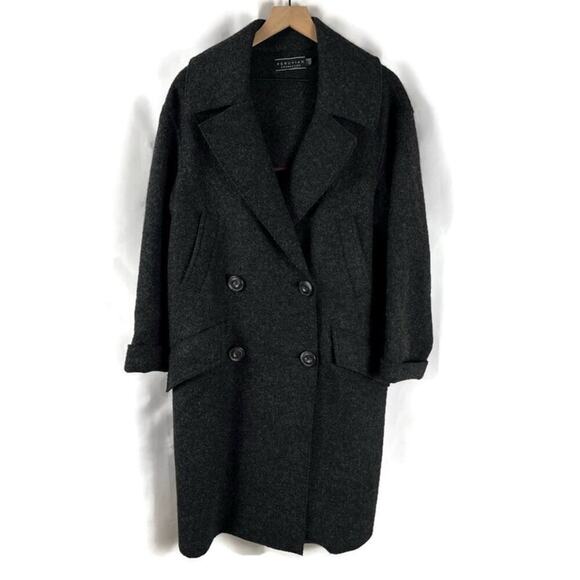 PERUVIAN CONNECTION Women's Charcoal Gray Alpaca Wool Midi Pea Coat Size Small - Picture 1 of 11